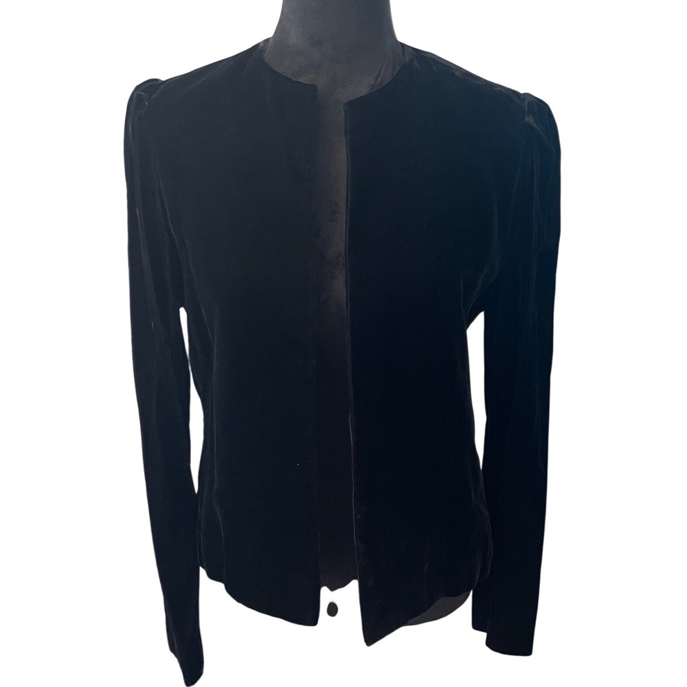 Anita Kantor Vintage Black Velvet Open Front Jacket Puff Shoulder Womens Medium